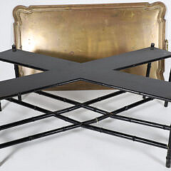 Brass Tray Top Coffee Table on Black Faux Bamboo Stand