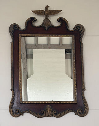 Chippendale Style Over-Sized Mirror with Gilt Surmounted Eagle and Carved Scrolls