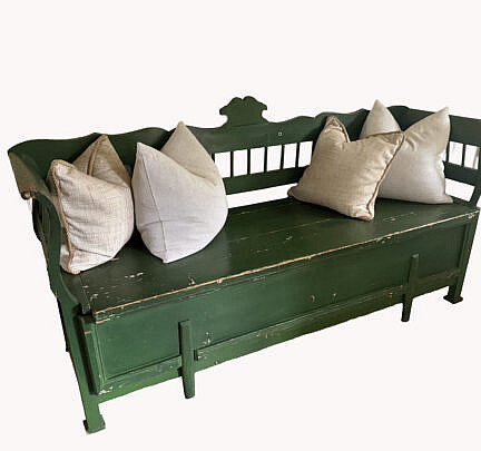 Antique Scandinavian Green Painted Storage Bench
