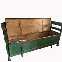 Antique Scandinavian Green Painted Storage Bench
