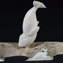Inuit Carved Breaching Whale on Bone
