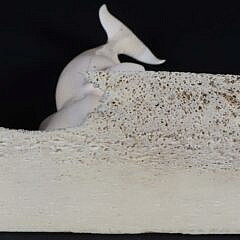 Inuit Carved Breaching Whale on Bone