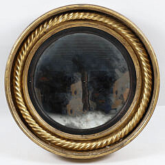Round Gilt and Ebonized Convex Mirror