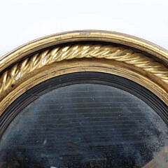 Round Gilt and Ebonized Convex Mirror