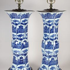 Pair of Chinese Blue and White Porcelain Lamps