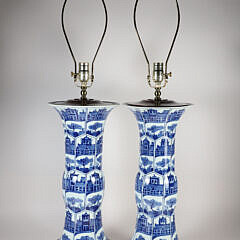 Pair of Chinese Blue and White Porcelain Lamps