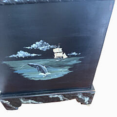 Marine Hand Painted Whaling Scene Blanket Chest, circa 1995