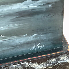 Marine Hand Painted Whaling Scene Blanket Chest, circa 1995