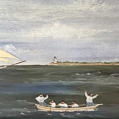 Marine Hand Painted Whaling Scene Blanket Chest, circa 1995