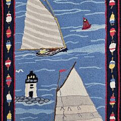 Claire Murray Hooked Runner Rug with 6 Sailboats, Lighthouses and Buoys Border