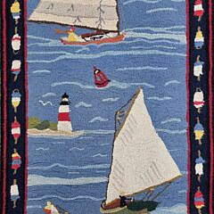 Claire Murray Hooked Runner Rug with 6 Sailboats, Lighthouses and Buoys Border