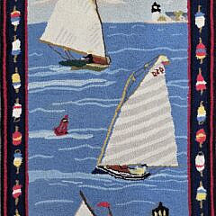 Claire Murray Hooked Runner Rug with 6 Sailboats, Lighthouses and Buoys Border