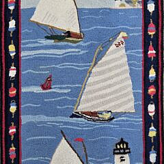 Claire Murray Hooked Runner Rug with 6 Sailboats, Lighthouses and Buoys Border
