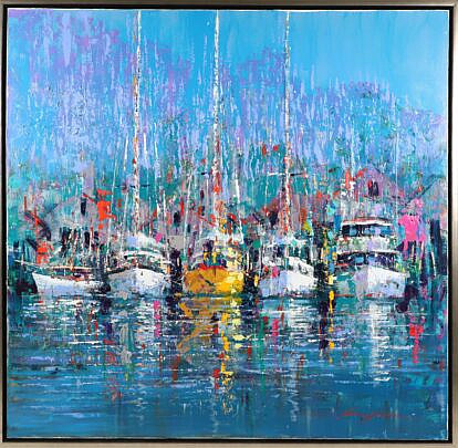 Kerry Hallam Oil on Canvas "Yachts at Rest"