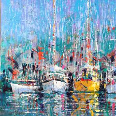 Kerry Hallam Oil on Canvas “Yachts at Rest”