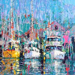 Kerry Hallam Oil on Canvas “Yachts at Rest”