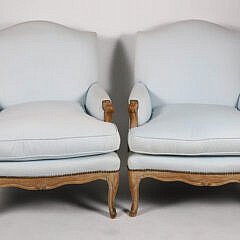 Pair of Classical French Louis XV-Style Upholstered Bergere Armchairs