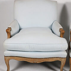 Pair of Classical French Louis XV-Style Upholstered Bergere Armchairs