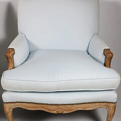 Pair of Classical French Louis XV-Style Upholstered Bergere Armchairs
