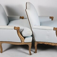 Pair of Classical French Louis XV-Style Upholstered Bergere Armchairs