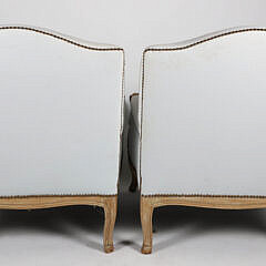 Pair of Classical French Louis XV-Style Upholstered Bergere Armchairs