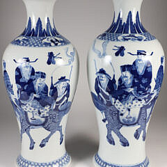 Pair of Antique Chinese Blue and White Porcelain Baluster Vases