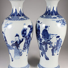 Pair of Antique Chinese Blue and White Porcelain Baluster Vases