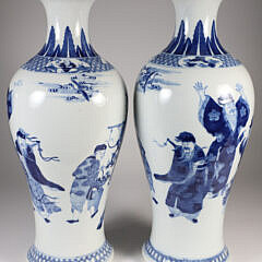 Pair of Antique Chinese Blue and White Porcelain Baluster Vases
