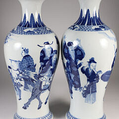 Pair of Antique Chinese Blue and White Porcelain Baluster Vases