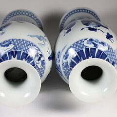 Pair of Antique Chinese Blue and White Porcelain Baluster Vases