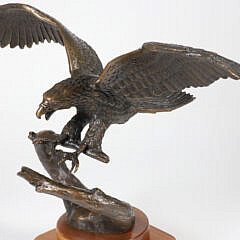 Patina Bronze Clad Sculpture of Flying Eagle Landing on Tree Branch