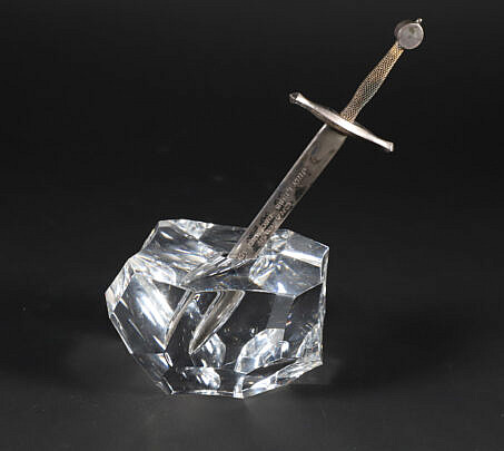 Signed Steuben Excalibur Crystal with Presentation Silver Plated Sward