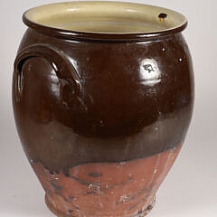Vintage French Brown and Yellow Glazed Double Handled Pot
