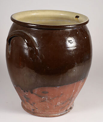 Vintage French Brown and Yellow Glazed Double Handled Pot