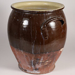 Vintage French Brown and Yellow Glazed Double Handled Pot