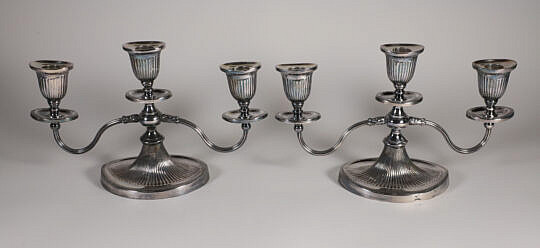 Pair of Antique Scottish Silver Plated Three-Light Candelabra