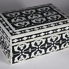 Teakwood and Bone Geometric Inlaid Box