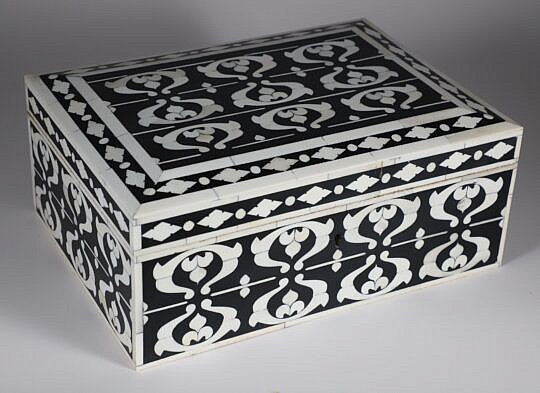 Teakwood and Bone Geometric Inlaid Box