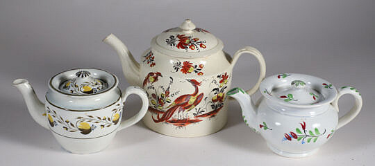 Three Early American Decorated Porcelain Tea Pots, 19th Century