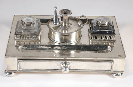 Sheffield Silver Plated Standish, 19th Century with Inkwells