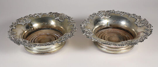 Pair of Silver Plated Wine Coasters, 19th Century