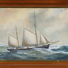 Ruben Chappell Gouache on Paper "Portrait of the Ship Trio of Bedford"