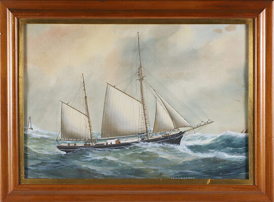 Ruben Chappell Gouache on Paper "Portrait of the Ship Trio of Bedford"