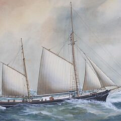 Ruben Chappell Gouache on Paper “Portrait of the Ship Trio of Bedford”
