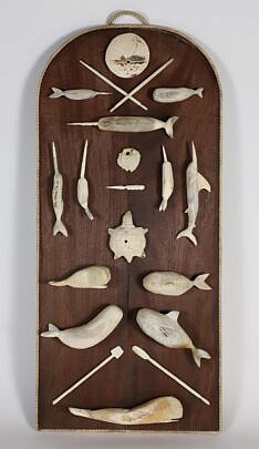 Vintage Folk Art Carved Bone Plaque