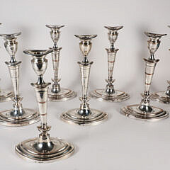 Rare Assembled set of Eight Sheffield Candlesticks, 19th Century