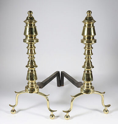 Pair of Multi-Turned Brass Andirons
