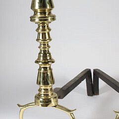 Pair of Antique Multi-Turned Brass Andirons, 19th Century