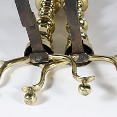 Pair of Antique Multi-Turned Brass Andirons, 19th Century