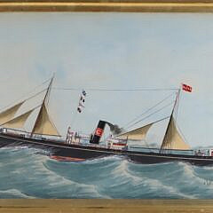 English Watercolor “Portrait of the Ship Castlearth Steamsailer on the Open Sea”